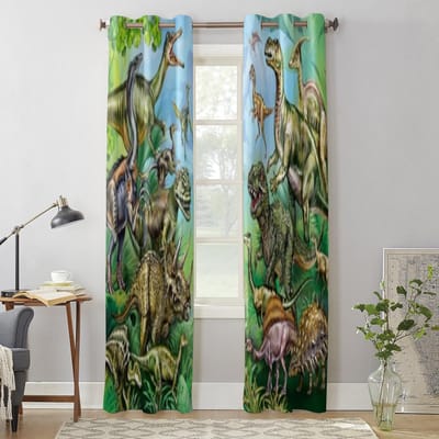 Jungle Dieren Dinosauriërs Raamgordijnen Voor Woonkamer Keuken Moderne Gordijnen Huisdecoratie Jaloezieën Drapes 135W x 115H(cm) x1