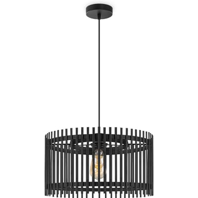 Boheemse Hanglamp - Bamboe Lampenkap - Rond - Zwart - Ø40 x 126 cm - E27 fitting - Ontworpen voor gebruik in slaapkamers en werkruimtes - Inclusief 1 meter kabel