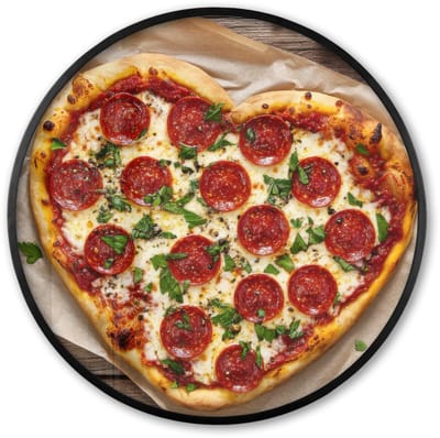 Poster in lijst Rond - Fotolijst 60x60 cm - Posters - Pizza - Hart - Pepperoni - Tomaat - Ronde posterlijst zwart - Decoratie - Wanddecoratie woonkamer - Muurdecoratie slaapkamer