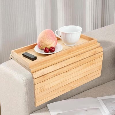 Bank Armleuning Tafel - Dienblad Bank Armsteun Tafel - Bank Comfort - Antislip Ontwerp - Universeel - Houtkleurig