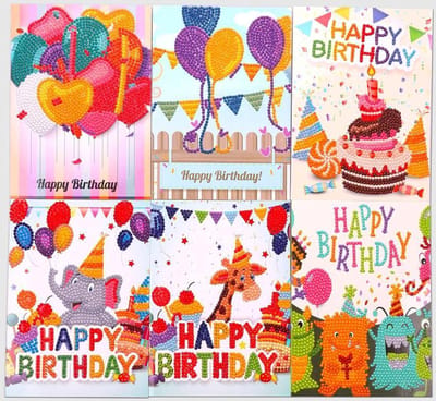 Diamond Painting kaarten - Wenskaarten Set van 6 Happy Birthday kaarten - Hobbypakket - volledig Diamond painting pakket