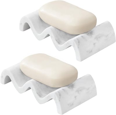 Golfvormige Zeepdispenser - Sneldrogende Zeephouder voor Badkamer, Douche en Keuken, 2 Stuks, Ideaal voor Zeep en Spons, Gravel Wit