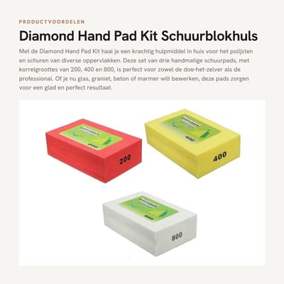 Dailygoods- Schuurpad Set 3 Stuks - Diamant Polijstpad 200/400/800 Grit - Handheld Schuurblok - Geschikt voor Glas/Graniet/Marmer - Hittebestendig en Duurzaam