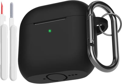 Zachte siliconen beschermhoes voor AirPods 4e generatie met reinigingsset en karabijnhaak