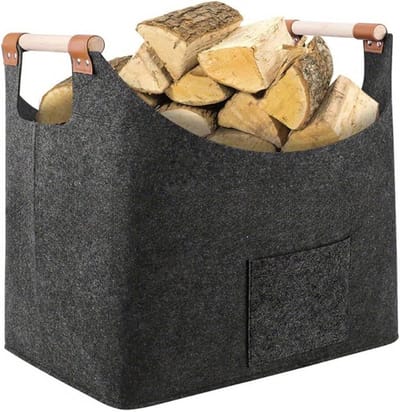 Brandhout Drager - Vilten Tas - Open Haard Vullen - Opvouwbaar Ontwerp - 50 x 40 x 32 cm - Grijs