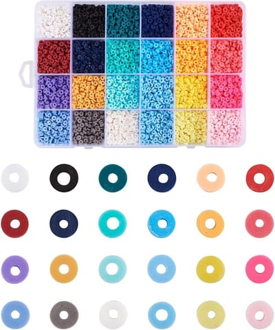 4mm Heishi Kralen, 9120 stuks in 24 Kleuren, Handgemaakte Platte Ronde Disc Kralen van Polymer Klei voor DIY Sieraden en Armband Maken