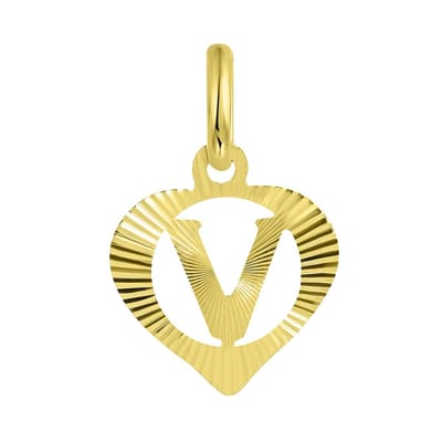 Lucardi Dames alfabet hanger hart - Letter V - Cadeau - 9 Karaat - Geelgoud