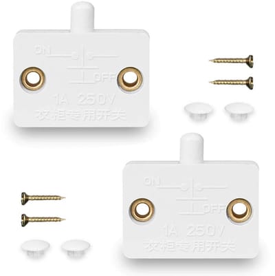 Mmgoqqt - 2-Stuks Kasten deur Schakelaar - Automatische Schakelaar - 1A 250V - Voor Kastenlamp (Wit)