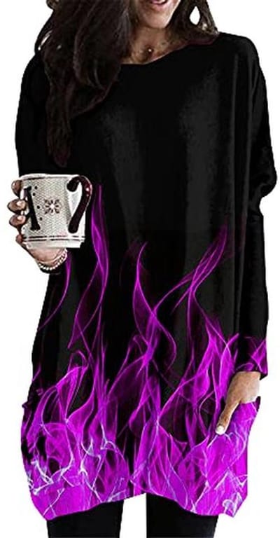 Oversized lange mouwen T-shirt met 3D vlamprint voor dames - Casual mode top voor herfst en winter