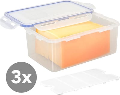 Lock&Lock Kaasdoos - Bewaardoos Kaas - Vershoudbakjes set met deksel - Diepvriesbakjes - Bewaarbakjes - Diepvriesdozen - Vershouddoos - Set van 3 stuks - 1,4 liter - Luchtdicht - Met vochtrooster - Transparant - LocknLock