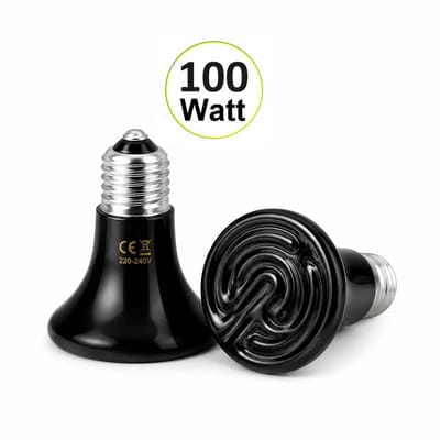 UniEgg® Duo verpakking 2x Keramische warmtelamp - 100 Watt (Zwart) -Donkerstraler - E26 - 10.000 uur - voor kuikens - reptielen - amfibieën - pulletjes - knaagdieren - geeft alleen warmte en geen licht!