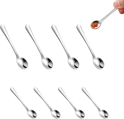 Set van 8 Kleine Lepels, 7.5cm en 9cm, RVS Mini Lepels voor Kruiden, Zout en Honing, Ideaal voor Keuken en Tafeldecoratie