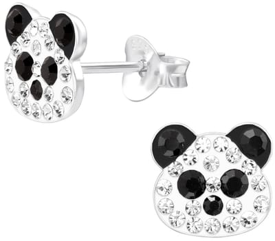 Joy|S - Zilveren panda oorbellen - 8.5 x 8 mm - kristal - kinderoorbellen