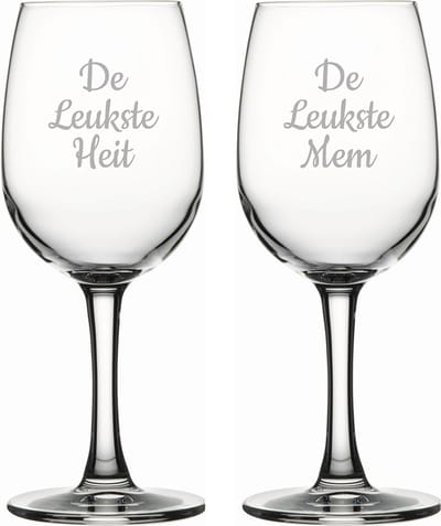 Gegraveerde witte wijnglas 26cl De Leukste Mem-De Leukste Heit