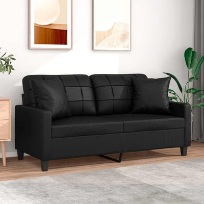 vidaXL - Tweezitsbank - met - sierkussens - 140 - cm - kunstleer - zwart