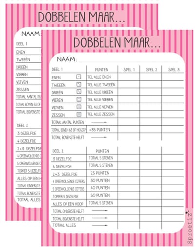 Dobbelblok - Yahtzee scoreblok - gedessineerd - strepen - 2 stuks