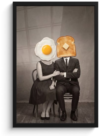 Poster in lijst - Fotolijst 40x60 cm - Posters - Ontbijt - Koppel - Ei - Brood - Posterlijst zwart - Decoratie - Wanddecoratie woonkamer - Muurdecoratie slaapkamer