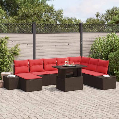 vidaXL - Tuinbank - Set - 9 - st - Bruin - en - Rood - poly - rattan