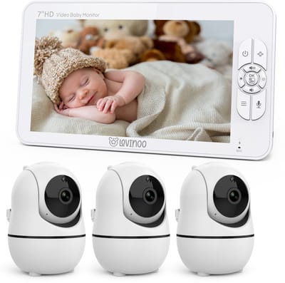 Lovinoo Babyfoon met 3 Camera's - Baby Monitor - Op Afstand Bestuurbaar - Babyphone - Temperatuursensor - Uitbreidbaar Tot 4 Camera's - Terugspreekfunctie - Zonder Wifi en App - 7.0 Inch HD Scherm