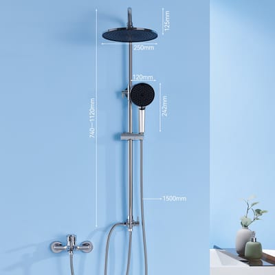 Auralum Max Douchesysteem Regendouche - Rond Design - Ø 25 cm Douchekop - Handdouche met 4 standen - Met omstelling - Doucheset - Waterbesparend - Chroom