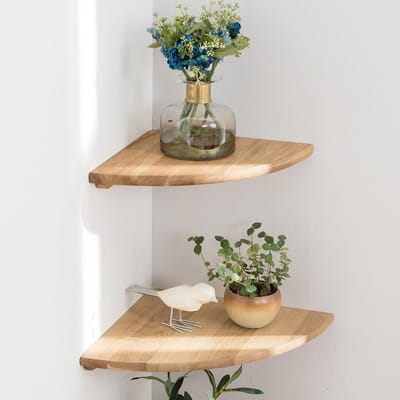 Hoekplank Set van 2, Houten Wandplank met Ronde Einden, Vintage Landhuisstijl voor Slaapkamer en Woonkamer, 22 cm Radius