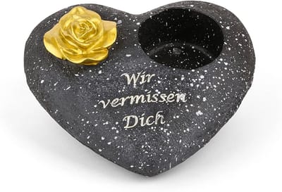 Grafdecoratie hart zwart met roos met de tekst we missen je grafdecoratie grafhart weerbestendig grafdecoratie gedenksteen theelichthouder rouwsteen