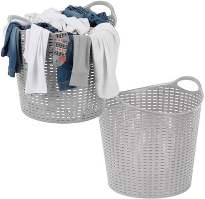 Storage Solutions wasmand - 2x - opbergmand - flexibel - zilver grijs - 27 liter - rond - kunststof - 40 x 37 cm