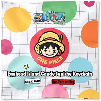 1 st Officiële One Piece Egghead Snoep Squishy Sleutelhanger Blind Bag | Stressverlichting en Verzamelsieraad Leuk Cadeau voor Feestdagen en Verjaardagen yellow
