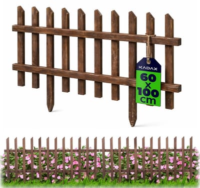 KADAX lattenhek 100 x 60 cm, 1 stuk, houten tuinhek, decoratief steekhek als borderomranding, houten tuinhek, lattenhek, hekelementen (bruin)