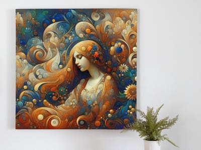 Olieverf dikke dames schilderij | Dikke Dames Dromend in Levendige Kleuren: een Olieverf Kunstwerk | Kunst - 60x60 centimeter op Canvas | Foto op Canvas