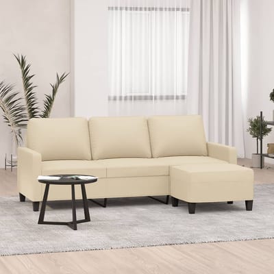 vidaXL - Driezitsbank - met - voetenbank - 180 - cm - stof - crèmekleurig