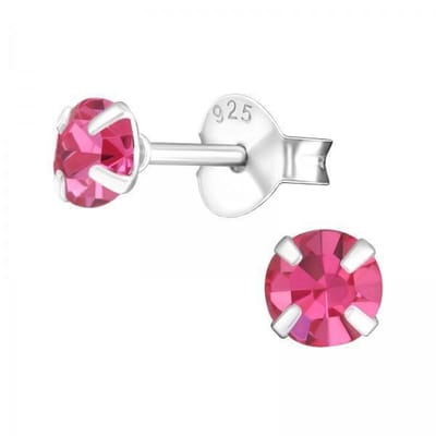 Aramat Jewels | Oorbellen | 925 Zilveren Kristal Oorbellen - Sprankelende Zirkonia Studs | 4mm / Roze | | | Zilver | Kinderen, Volwassenen | Verkleurd niet