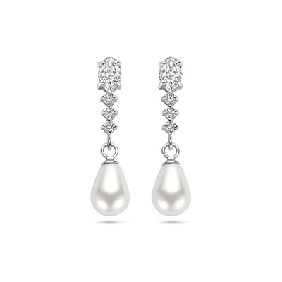 Zilver Gerhodineerd Oorhangers Zirkonia En Parel 1338411