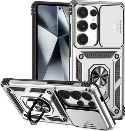 Coverup Hoesje - Geschikt voor Samsung Galaxy S25 Ultra Hoesje - Coverup Armor Ring Kickstand Back Cover met Camera Shield - Grijs