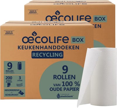 Keukendoekjes - Huishoudrollen Keukenrollen - Keuken Schoonmaken - Plasticvrij en Duurzaam - 18 Rollen - Wit