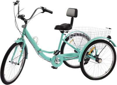 Driewieler 7 versnellingen - Fiets voor volwassenen en senioren - 24 Inch - Opvouwbare Trike - Met mand en LED Verlichting - Groen