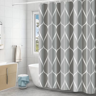 Famanu - Extra breed douchegordijn 240x200 cm, grijs, schimmelwerend, machinewasbaar, met 12 ringen