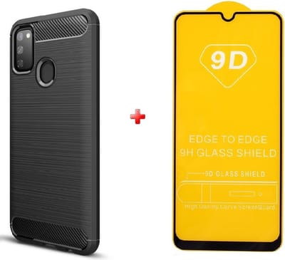 Silicone gel zwart hoesje Telefoonhoesje geschikt voor Samsung Galaxy M21 met full cover glas screenprotector