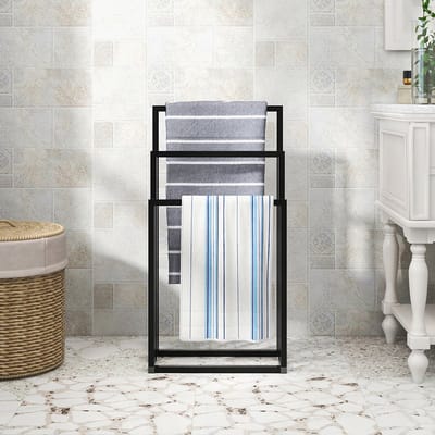 Pugsdrly Handdoekenrek voor de badkamer, brede handdoekdroger met 3 niveaus voor buiten, handdoekenrek op voet, handdoekenrek voor bij het zwembad en display voor extra brede badhanddoeken