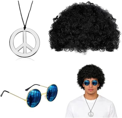 Complete 80s Kostuum voor Mannen met Krullend Perkament, Bril en Ketting, Perfect voor Carnaval, Halloween en Cosplay