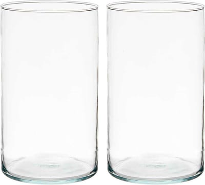 Giftdecor - Bloemenvazen 2x stuks - cilinder vorm - transparant glas - 17 x 30 cm