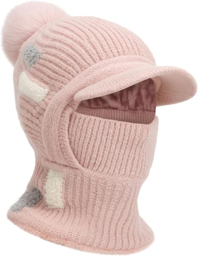 Balaclava Volledige Gezicht Ski Masker voor Dames, Winter Thermisch Gebreide Snood Hoed met Haarbal, Winddicht en Sneeuwbestendig, Ideaal voor Buitenactiviteiten en Koude Weersomstandigheden