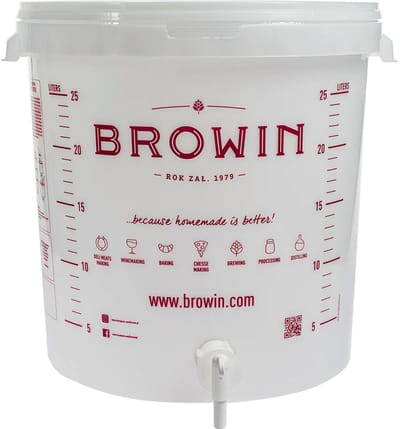 Browin - Fermentatievat van 30 liter met deksel - uitgebreide set - 2 watersloten, 2 stoppen en kraan - gistingsvat