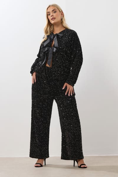 Yours Zwarte Pailletten Wijde Broek Size 46