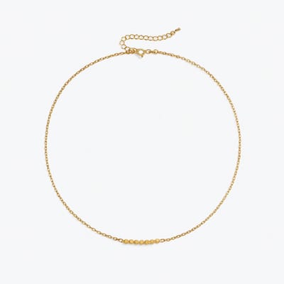 Minimalistische Edelsteen Ketting – Stainless Steel Goudkleurig – 42+6 cm – 3 mm Natuursteen - Gele Jade - The Jewellery Salon