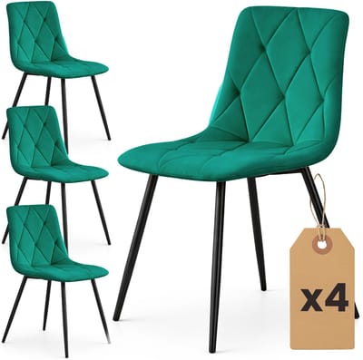 Set van 4 Eetkamerstoelen MILO / Gestoffeerde Stoelen / Fluwelen Stoelen en Metalen Poten / Flesgroen met zwarte benen