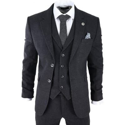 Heren Zwart 3-delig Tweed Pak Peaky Blinders 1920s Gatsby Klassieke Pasvorm