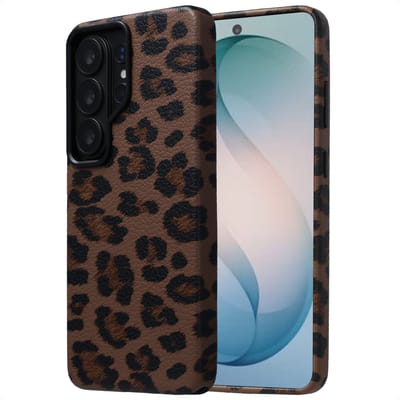 Selencia Hoesje - Geschikt voor Samsung Galaxy S26 Ultra - Sabi Backcover panterprint met Magnetische Ring - Mocha Brown