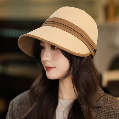 Retro Veelzijdige Color blocking Hoed voor Dames in Herfst en Winter Nieuwe Buiten Casual Ruiterhoed Winddicht Gezichtsbeschermend Krantenjongenshoed One Size beige