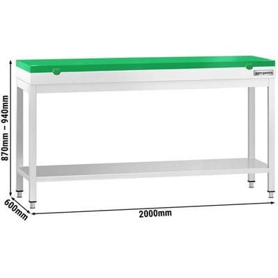 GGM Gastro Edelstahl Arbeitstisch PREMIUM - 2000x600mm - mit Grundboden - inkl. Schneideplatte Grün